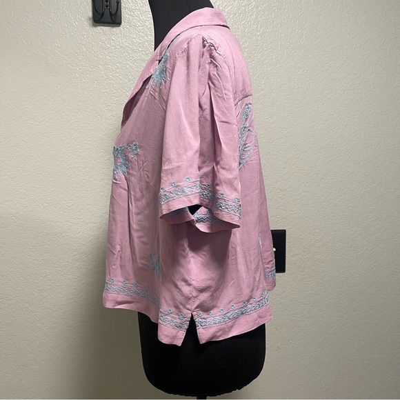 American Eagle Violet Cropped Floral Embroidered Resort Boxy Shirt XL - Picture 6 of 9